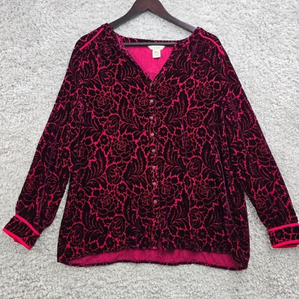 Sundance Floral Velvet Blouse Womens Large Pink Silk Blend Boho Romantic